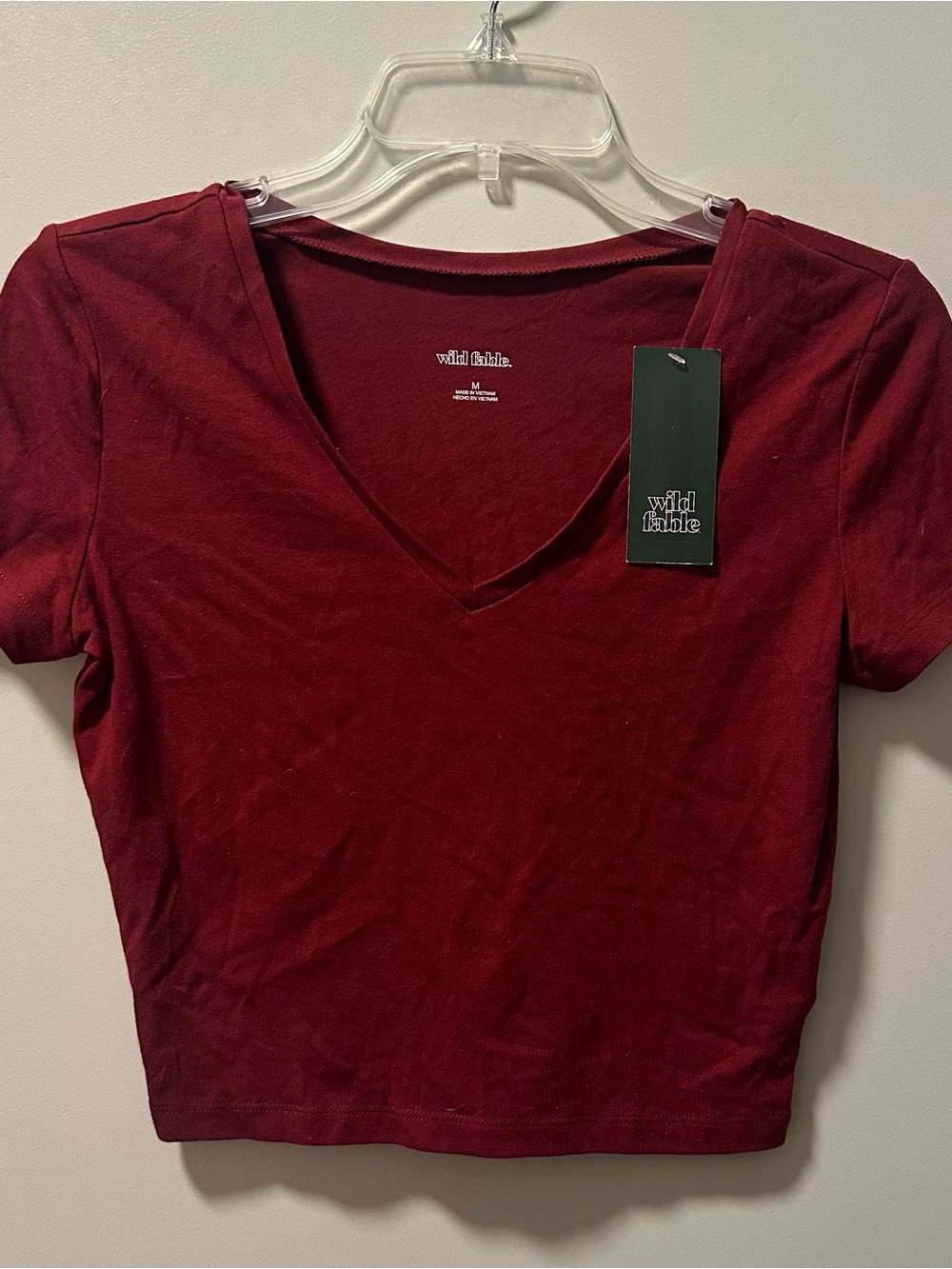 Wild Fable Women's V-Neck Short Sleeve Crop Top - Wine Red